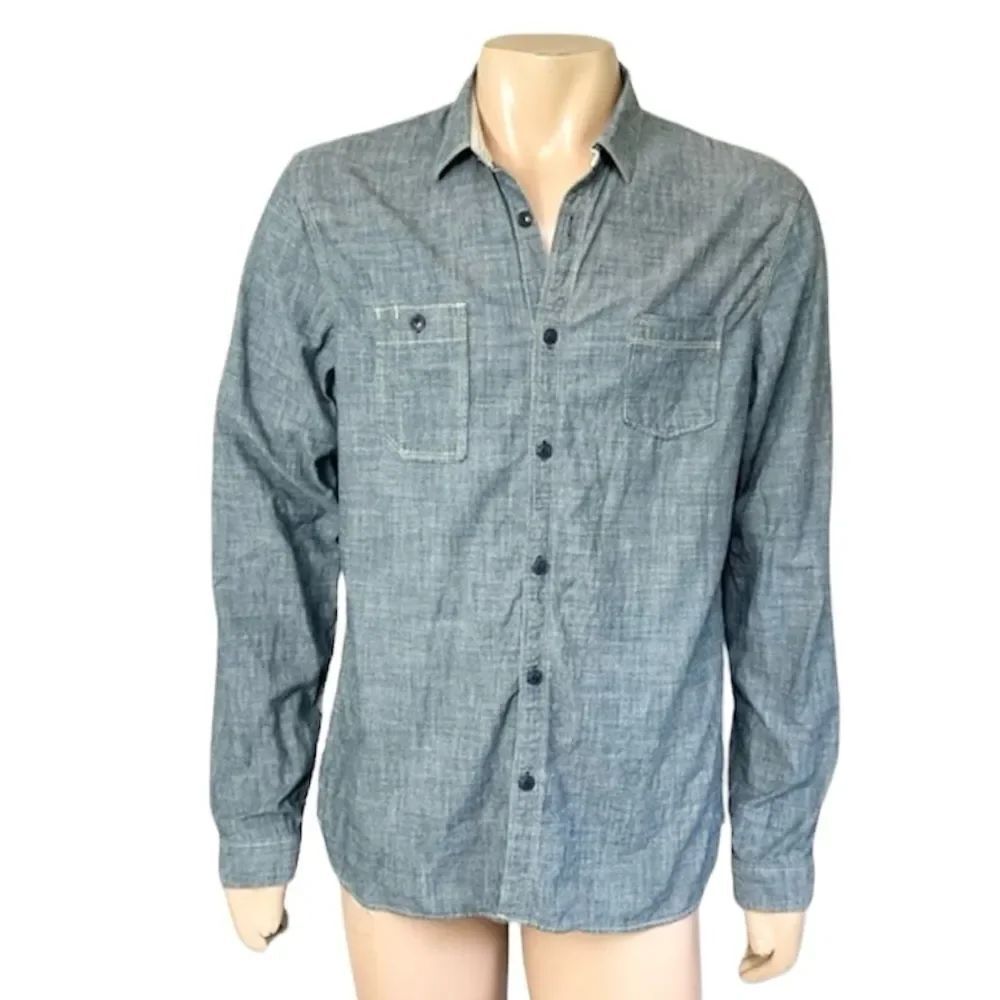 Burberry Brit Long Sleeve Pocket Button Down Blue Chambray Cotton Shirt XL